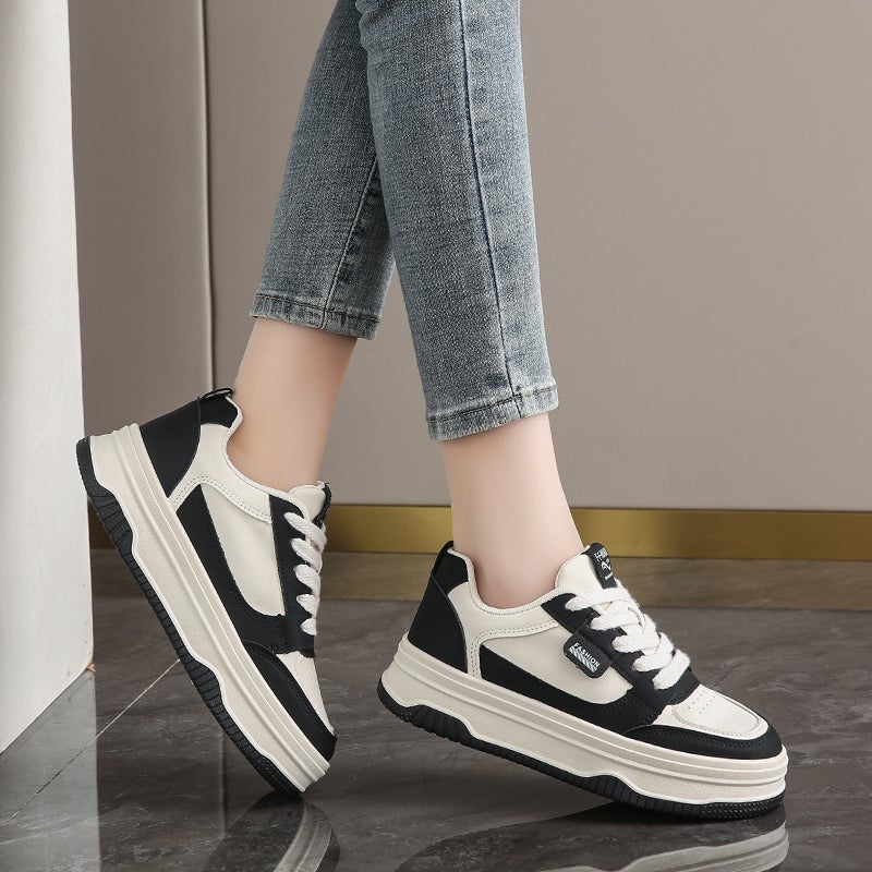Women'S Shoes Thick Bottom Leather White Shoes Women'S Fashion Foreign Style 34 Size Fleece-Lined Sneaker - Image 5